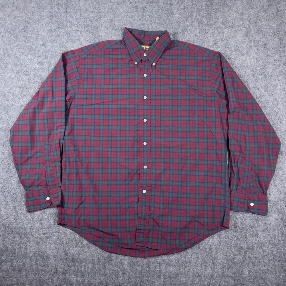 Vtg L.L. Bean Button Down Shirt Mens Large Red Green Plaid Long Sleeve Pocket